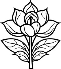 Stained Glass Flowers Vintage Outline Icon in Hand-drawn Style