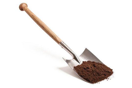 A sturdy steel gardening shovel with a wooden handle for outdoor work.