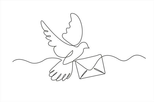 recommend clip art: Flying Dove with letter continuous line drawing. One line art of romance, love, feelings, mail, delivery, bird, correspondence.
