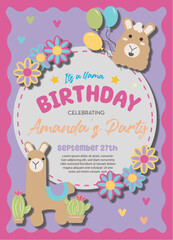 Llama birthday party invitation