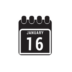 Calendar displaying page of the day 16 (sixteenth) of the January - Day 16 of the month. Illustration	
