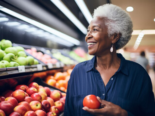 A portrait of a woman shopping in a supermarket