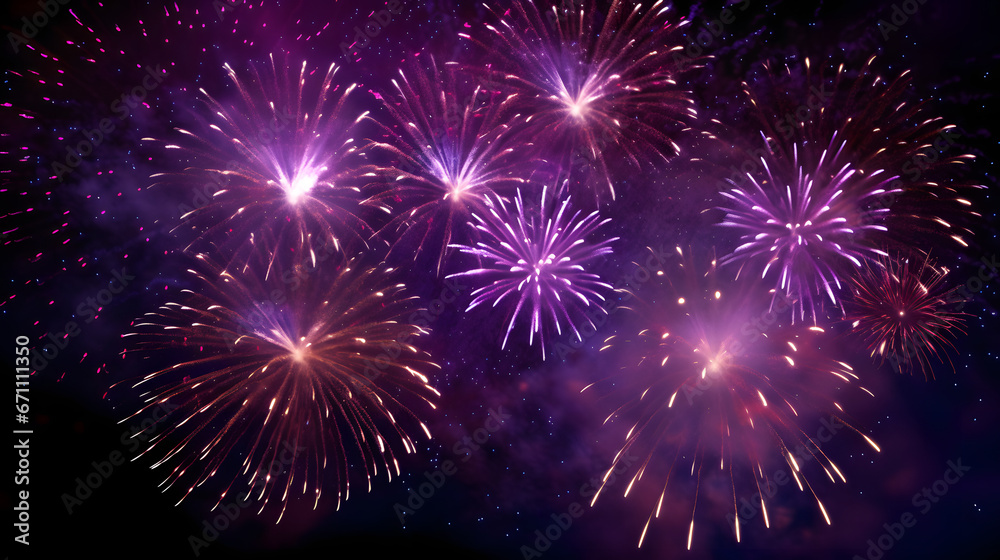 Wall mural purple firework celebrate anniversary happy new year 2023, 4th of july holiday festival. purple fire