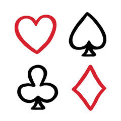 Card suits doodle logo icon sign Set of shape diamonds clovers hearts spade Hand drawn template Drawn game vintage retro design style Fashion print clothes apparel greeting invitation card cover ad