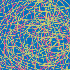 Tangled scribbles multicolor background pattern Hand drawn Decorative scrapbooking element Abstract chaotic colorful style Trendy print apparel greeting invitation card flyer cover banner poster ad