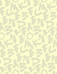 Artistic hand-drawn alphabet seamless pattern. Grey-yellow text background. Brushstroke letters texture