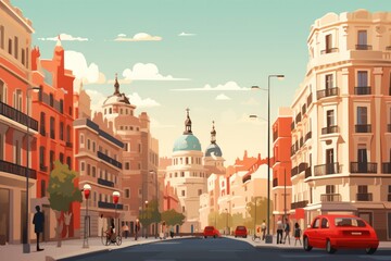 Madrid architecture colorful card illustration - obrazy, fototapety, plakaty