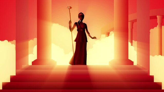 Greek god and goddess motion graphics series, Hera, the wife and one of three sisters of Zeus in the Olympian pantheon of classical Greek Mythology