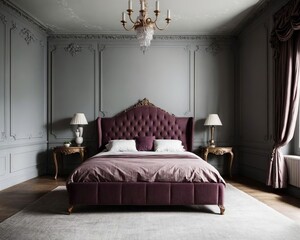 A Glimpse of French Chateau Style in an Irish Bedroom Interior generative ai - 671114576