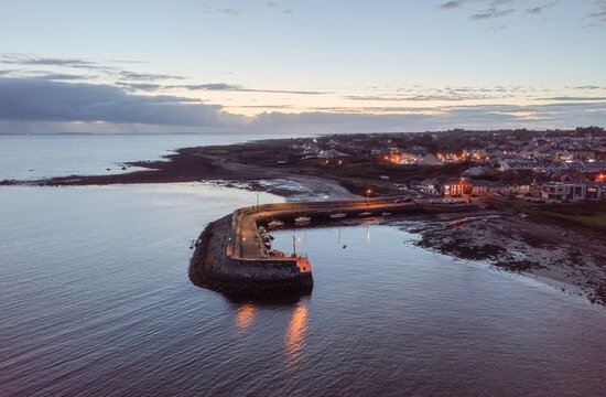 Aerial view of Barna Pier at twilight. Galway. 