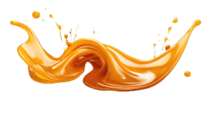 Pouring melted caramel dripping isolated on white background.