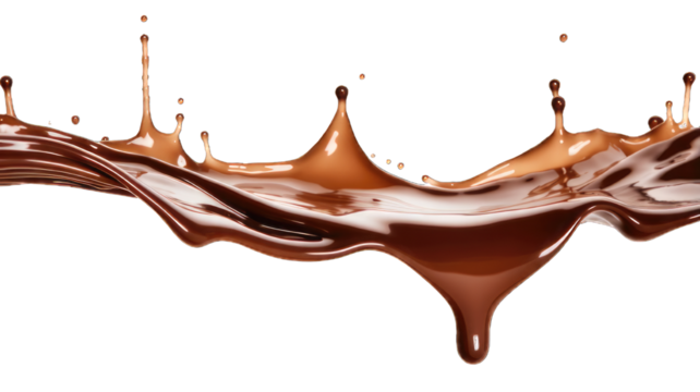 Pouring chocolate dripping white background.