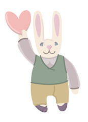 Cute hare with heart. Vector isolated illustration.