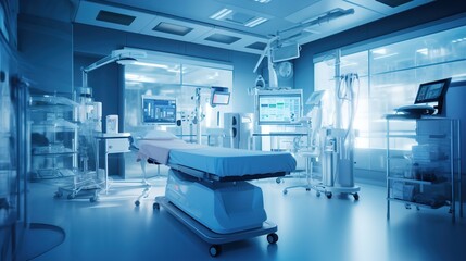 State-of-the-Art Medical Technology, Equipment and Medical Devices in a Modern Operating Room, Including X-Ray Device and MRI Scan, Setting the Stage for Advanced Healthcare
