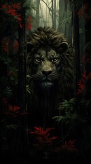 Mystic Asian Bamboo Forest with Majestic Lion
