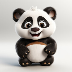 3D cartoon style illustration of a cute and happy panda. Isolated on solid background.
