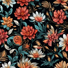 Meubelstickers floral background on black, generative ai,  © SS GRAPHICS
