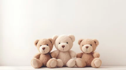 Fotobehang Cute teddy bears on white background with copy space, retro toned © Faith Stock