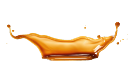 Melted caramel, delicious caramel sauce or maple syrup swirl isolated on white background.