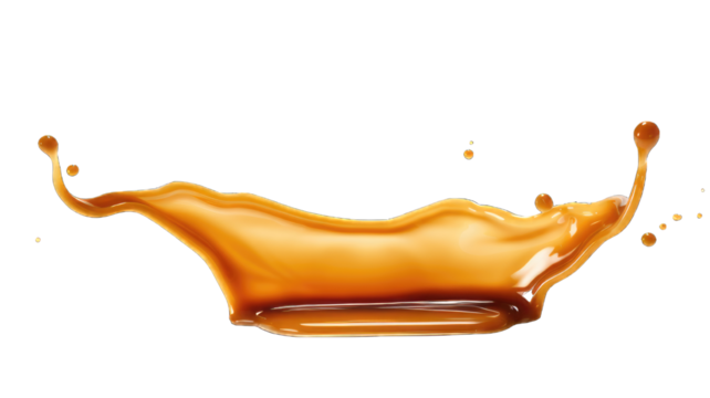 Melted caramel, delicious caramel sauce or maple syrup swirl isolated on white background.
