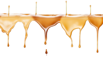 Melted caramel, delicious caramel sauce or maple syrup swirl isolated on white background.