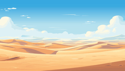 Landscape with yellow desert and blue sky, vector illustration background - obrazy, fototapety, plakaty