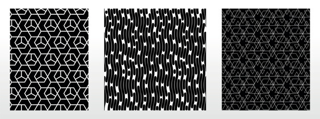 Geometric set of seamless black and white patterns. Simple vector graphics
