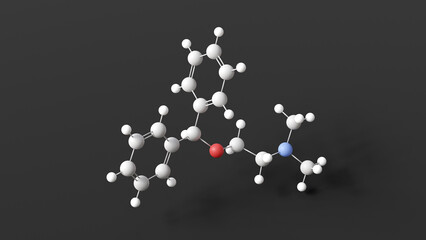 diphenhydramine molecular structure, dph, ball and stick 3d model, structural chemical formula with colored atoms - obrazy, fototapety, plakaty