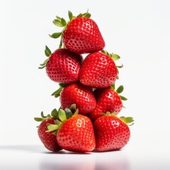 Stack of strawberries on white background