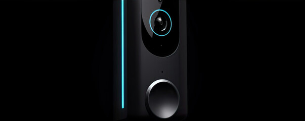 Detail on modern doorbell with mounted video camera.