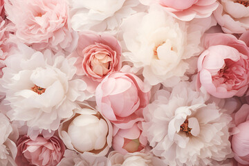 Natural Peony flowers background. Floral fashion wall with flowers