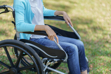 Obraz premium Depressed sad asian woman in wheelchair&nbsp;lonely disabled adult