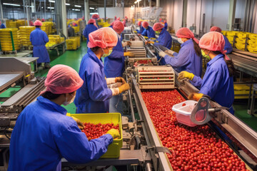 Modern Agriculture, Assembly Line Sorting and Packing Fresh Fruit