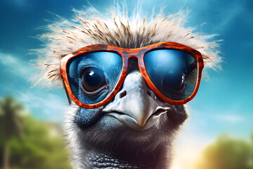 Ostrich in Sunglasses - obrazy, fototapety, plakaty