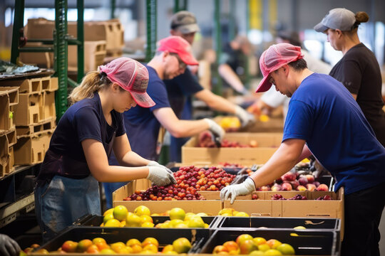 Modern Agriculture, Assembly Line Sorting and Packing Fresh Fruit