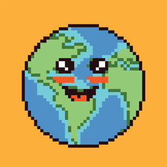 Smiling earth emoticon pixel art