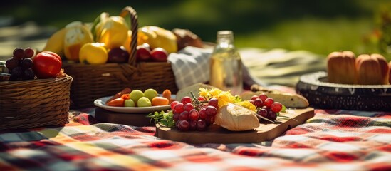 Fresh food beautifully spread for a delicious picnic.