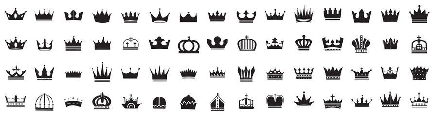 60 crown icons. Set of black crown icons collection - obrazy, fototapety, plakaty