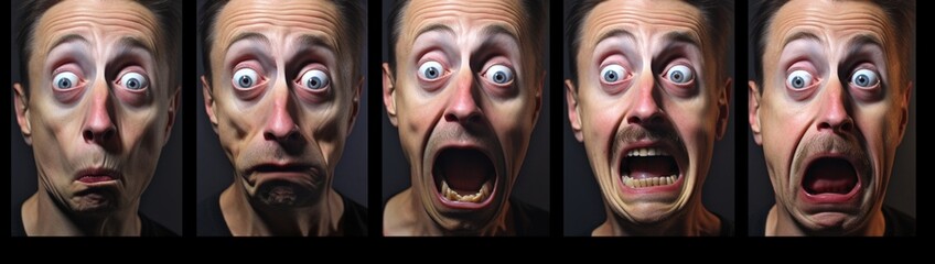 A collection of faces displaying surprise in progressively intense stages.