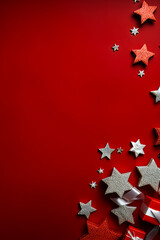 Red background with silver stars and bow on it.