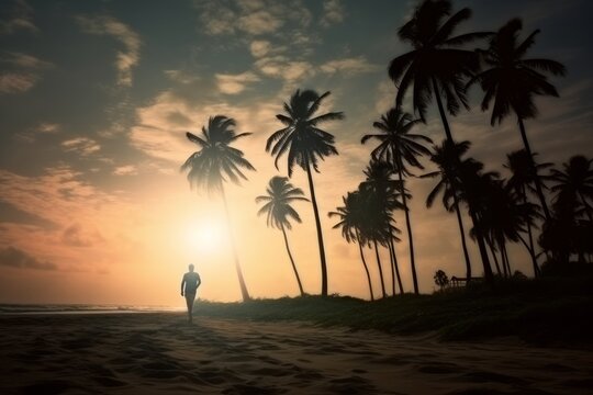 Landscape sea sunset palm beach