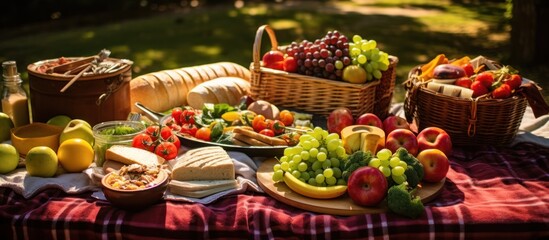 Fototapeta na wymiar Tasty fresh food spread for a picnic.