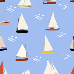 Boats seamless pattern. Summer sea print with sailing ships. Nautical vector background