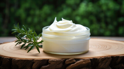Fototapeta na wymiar Sour cream in a bowl on a wooden background