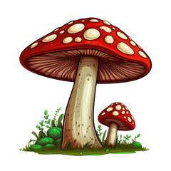 Isolated red mushroom with white spots  . Clipart PNG image . Transparent background . Cartoon vector style . Generative AI 