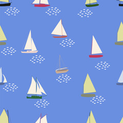 Boats seamless pattern. Summer sea print with sailing ships. Nautical vector background