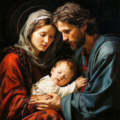  traditional Catholic art representation of the Holy Family.AI generativ. © Dar1930