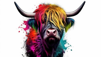 highland cow colorful dyed hair, punk conceptMobile phone premium png digital device for mockup  - obrazy, fototapety, plakaty