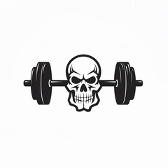 Design of logotype for gym and workout. Illustration of barbell and skull. Weightlifting. 