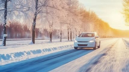 Fototapeta premium Winter road safety. Automobile insurance background.